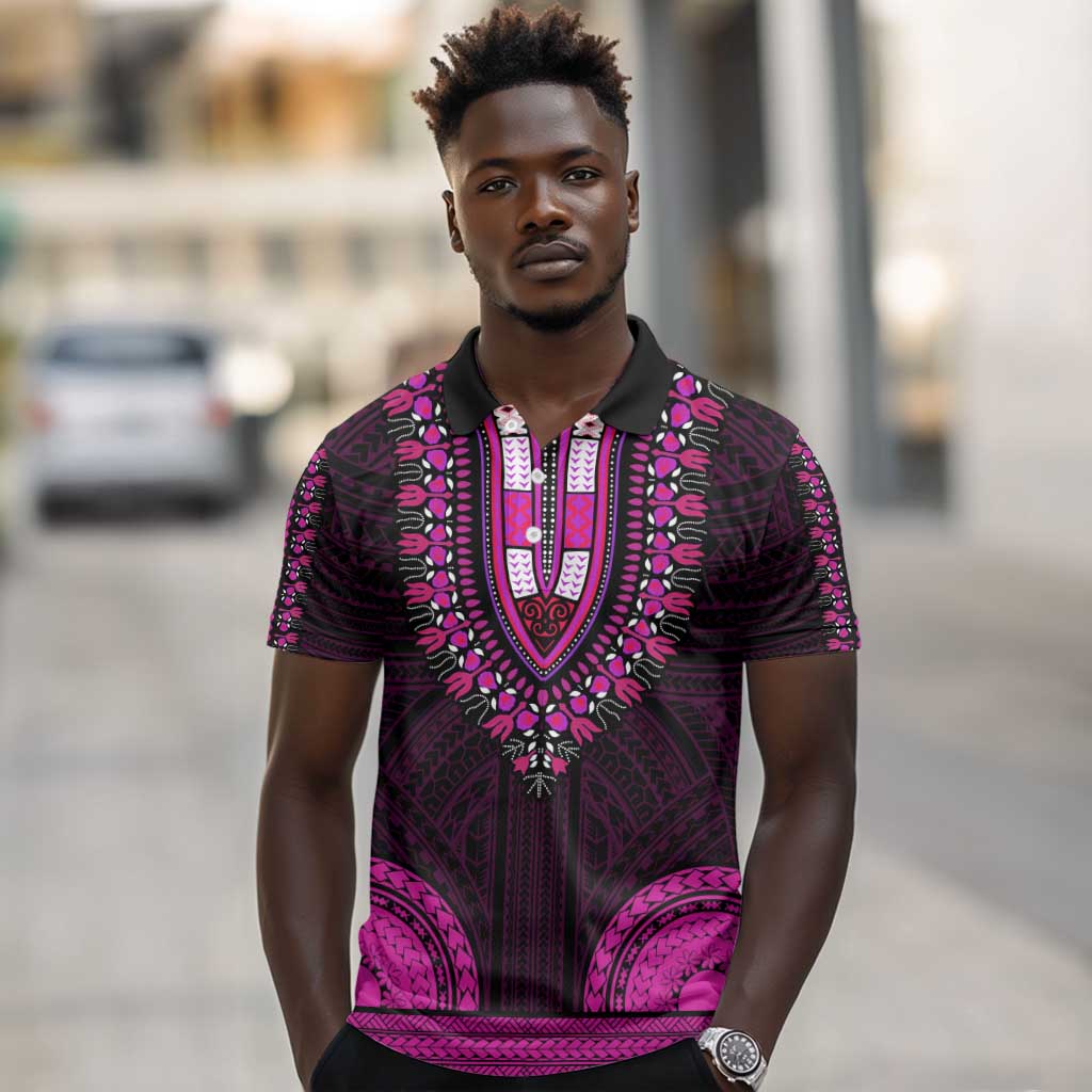 African Dashiki and Polynesian Pattern Polo Shirt Pink