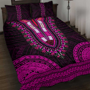 African Dashiki and Polynesian Pattern Quilt Bed Set Pink