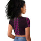 African Dashiki and Polynesian Pattern Raglan Cropped T shirt Pink