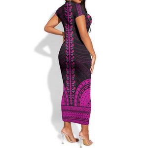 African Dashiki and Polynesian Pattern Short Sleeve Bodycon Dress Pink LT9