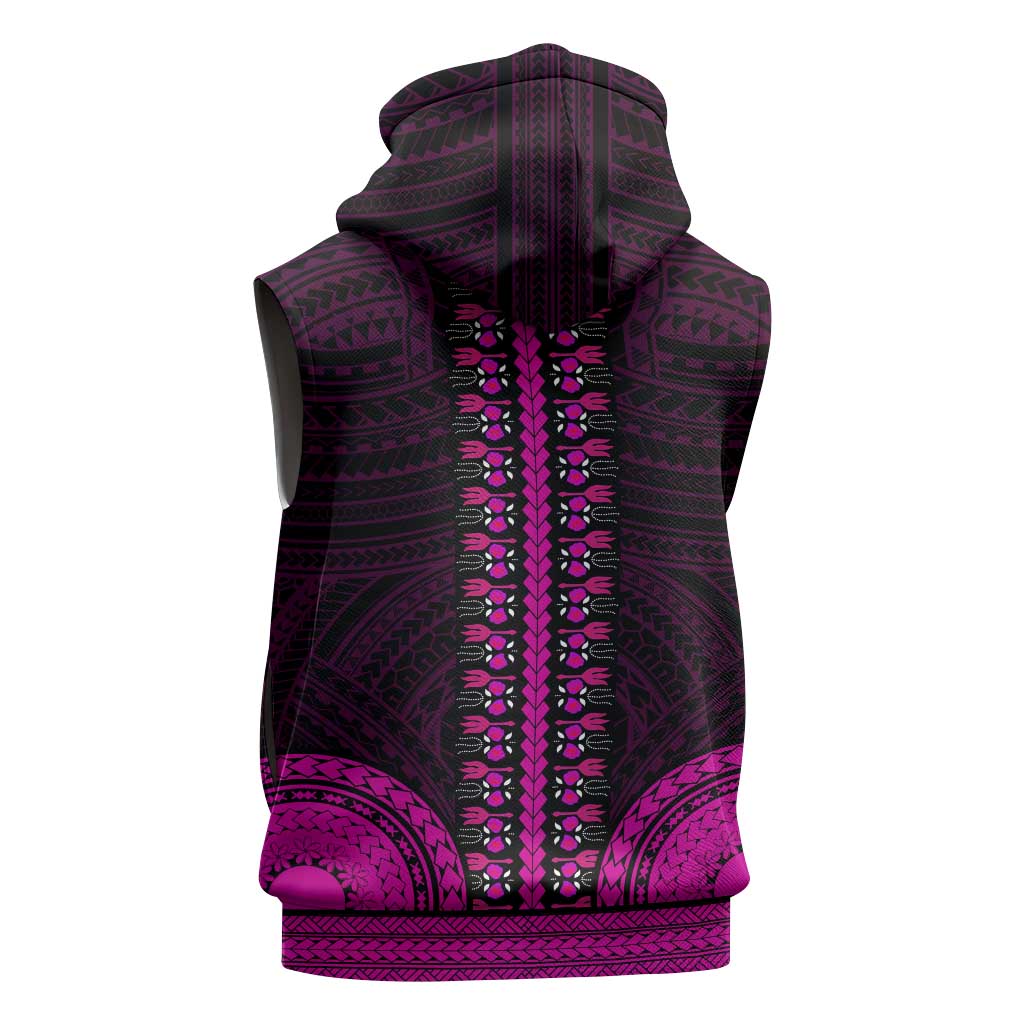 African Dashiki and Polynesian Pattern Sleeveless Hoodie Pink - African Pride