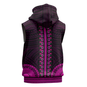 African Dashiki and Polynesian Pattern Sleeveless Hoodie Pink - African Pride