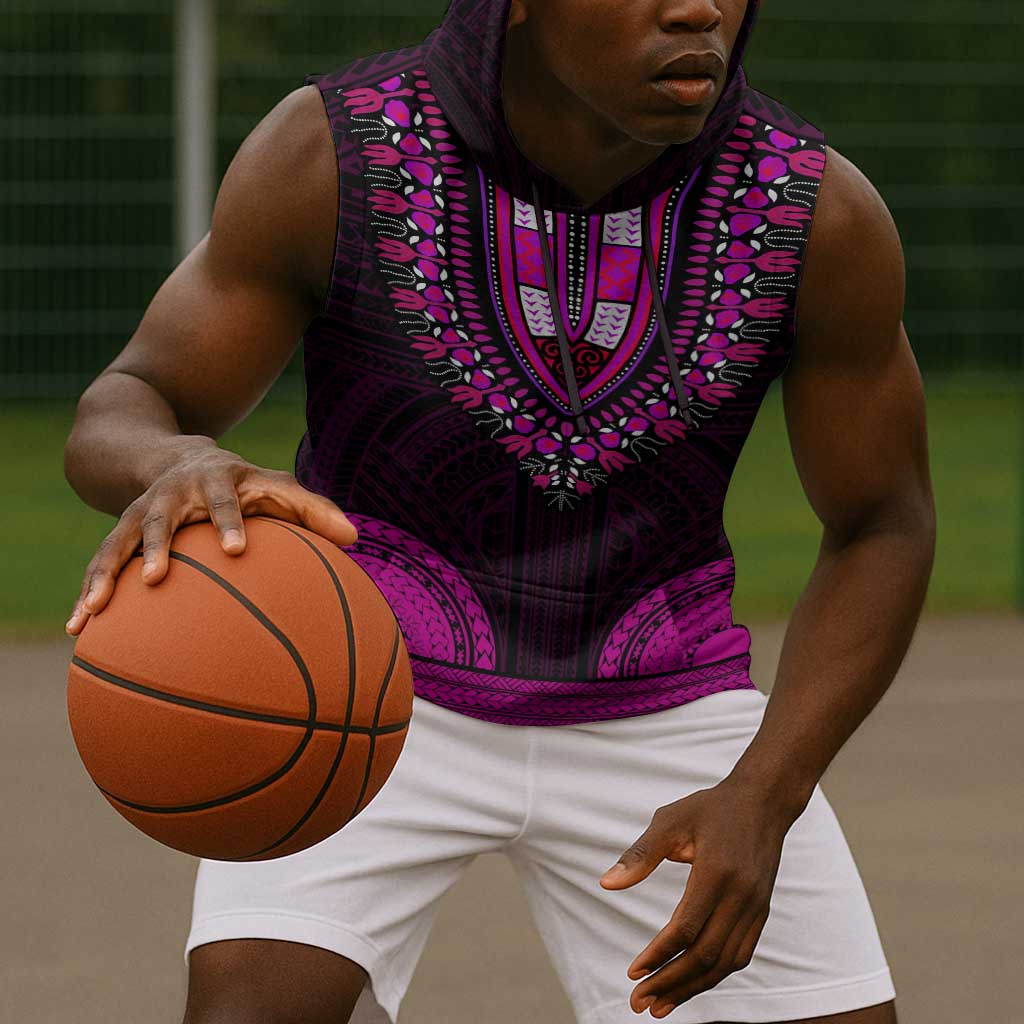 African Dashiki and Polynesian Pattern Sleeveless Hoodie Pink - African Pride