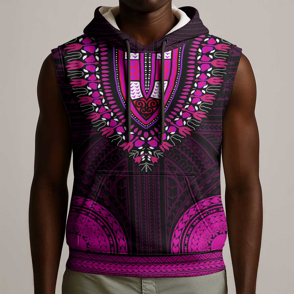 African Dashiki and Polynesian Pattern Sleeveless Hoodie Pink - African Pride