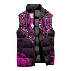 African Dashiki and Polynesian Pattern Sleeveless Puffer Jacket Pink