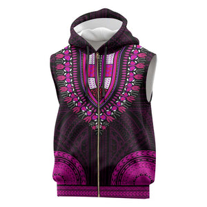 African Dashiki and Polynesian Pattern Sleeveless Zip Hoodie Pink - African Pride