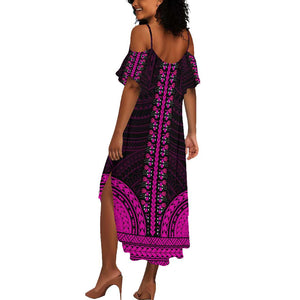 African Dashiki and Polynesian Pattern Summer Maxi Dress Pink