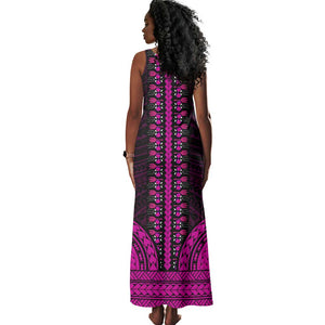 African Dashiki and Polynesian Pattern Tank Maxi Dress Pink