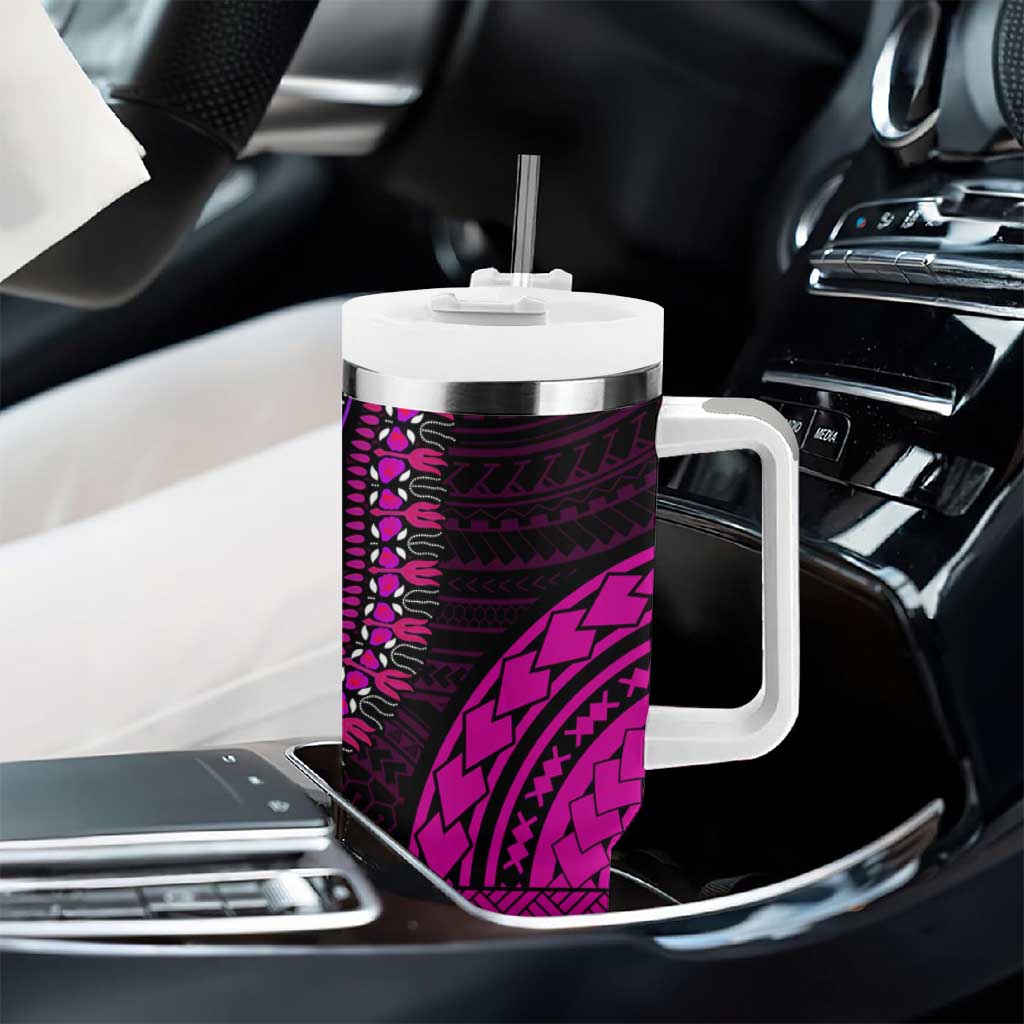 African Dashiki and Polynesian Pattern Tumbler With Handle Pink