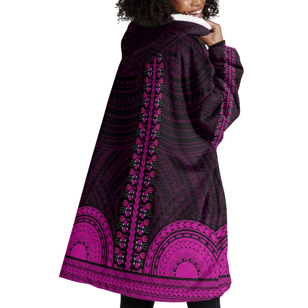 African Dashiki and Polynesian Pattern Wearable Blanket Hoodie Pink