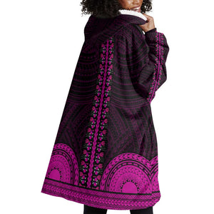 African Dashiki and Polynesian Pattern Wearable Blanket Hoodie Pink