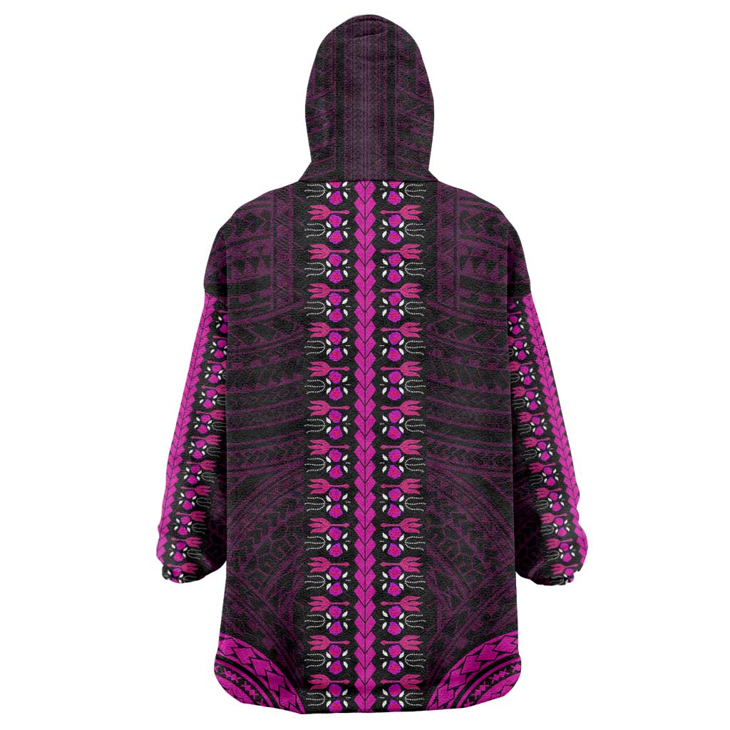 African Dashiki and Polynesian Pattern Wearable Blanket Hoodie Pink