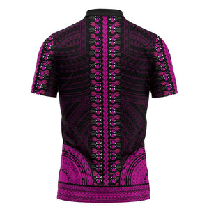 African Dashiki and Polynesian Pattern Zipper Polo Shirt Pink