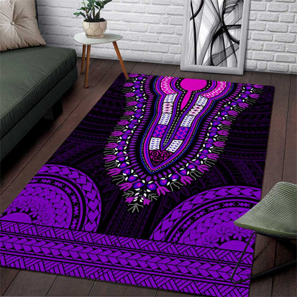 African Dashiki and Polynesian Pattern Area Rug Purple