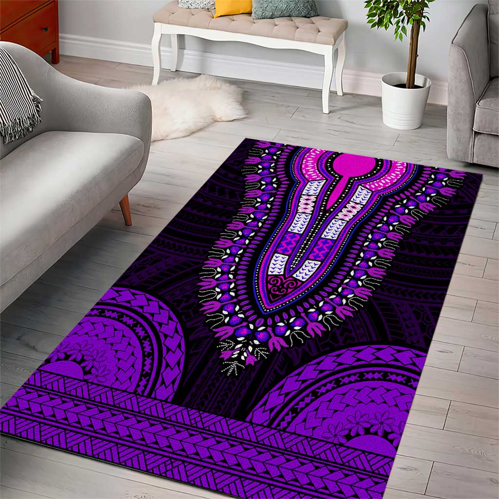 African Dashiki and Polynesian Pattern Area Rug Purple