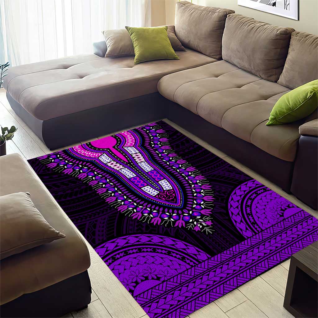 African Dashiki and Polynesian Pattern Area Rug Purple