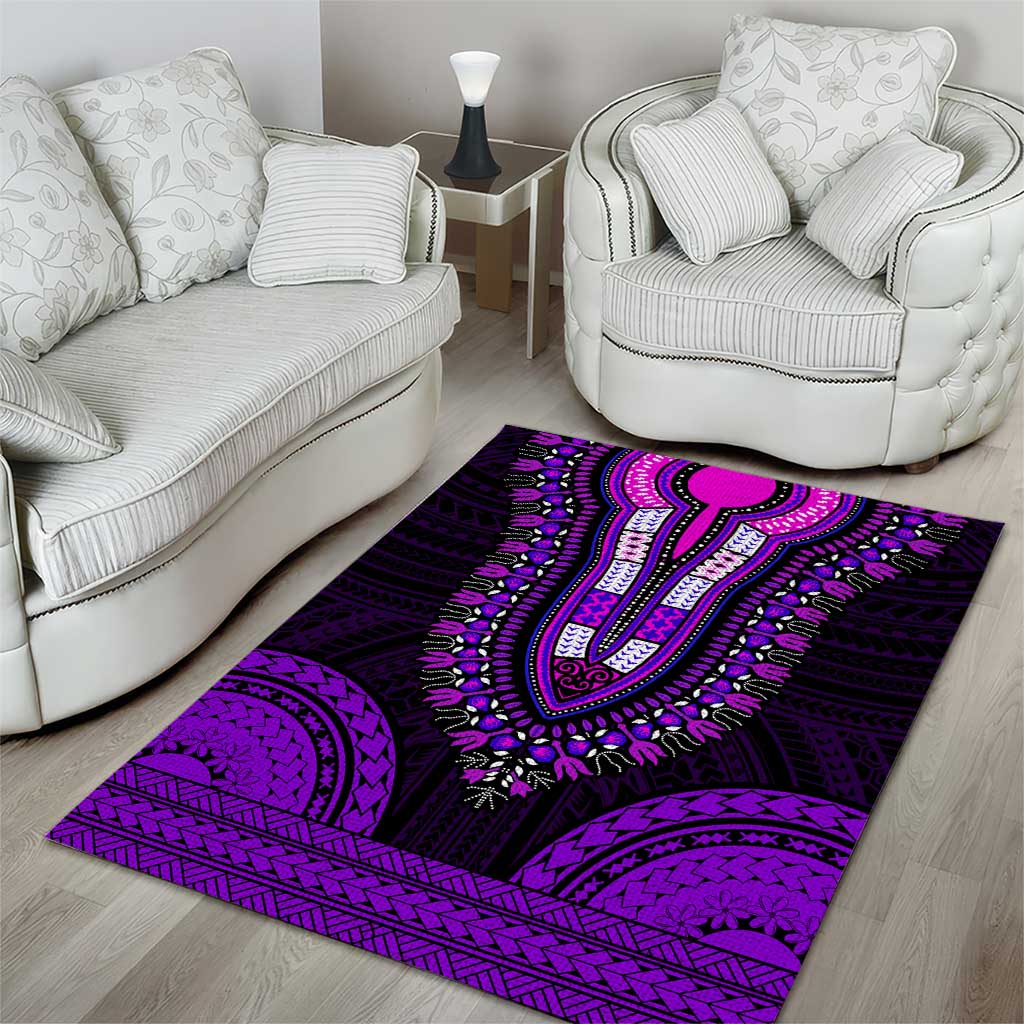 African Dashiki and Polynesian Pattern Area Rug Purple