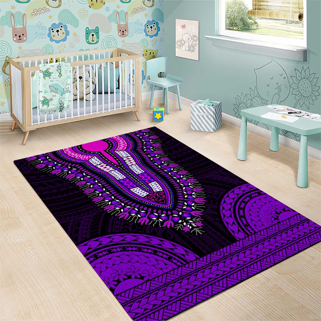 African Dashiki and Polynesian Pattern Area Rug Purple