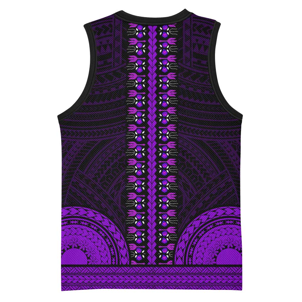 African Dashiki and Polynesian Pattern Basketball Jersey Purple - African Pride