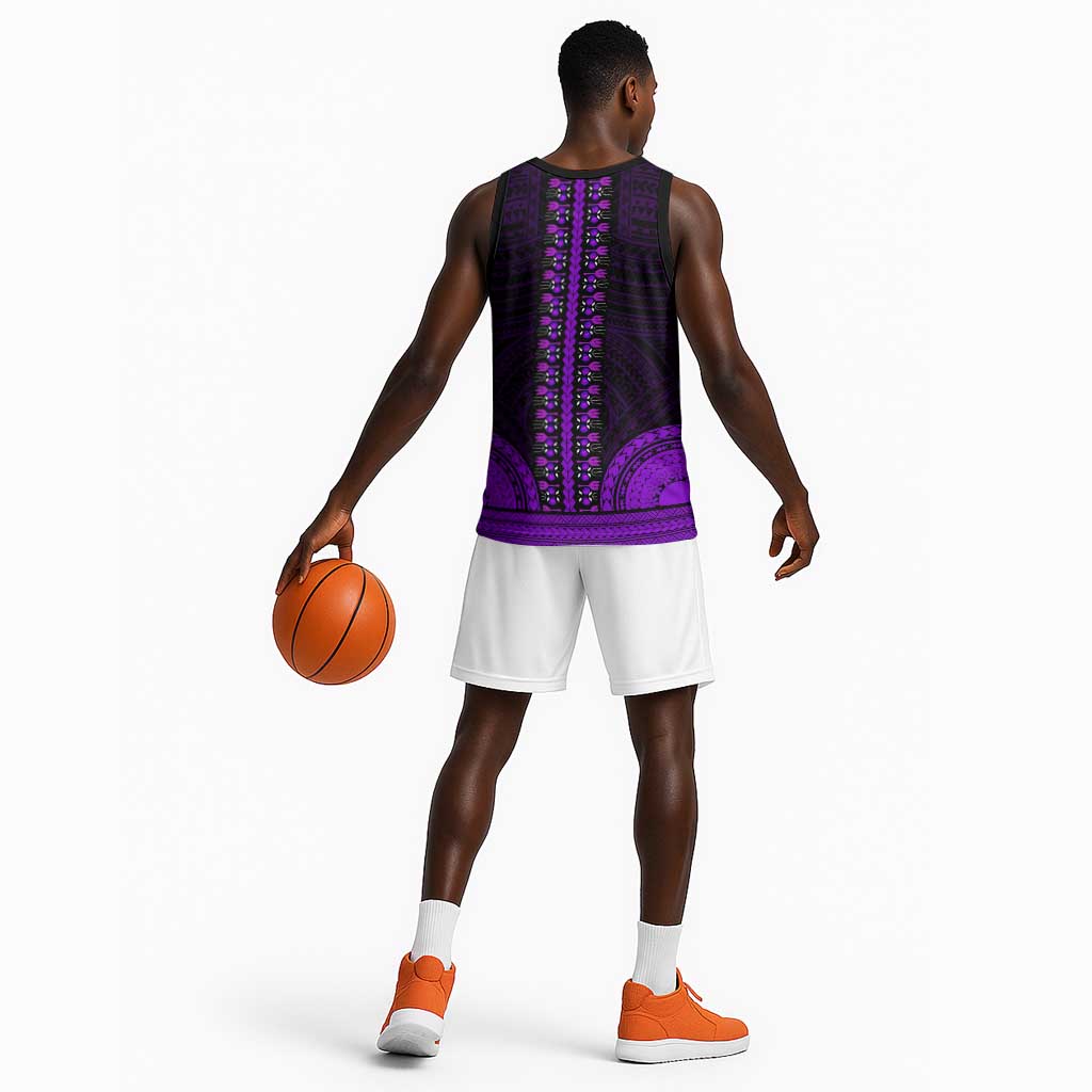 African Dashiki and Polynesian Pattern Basketball Jersey Purple - African Pride