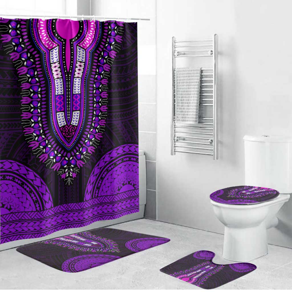 African Dashiki and Polynesian Pattern Bathroom Set Purple