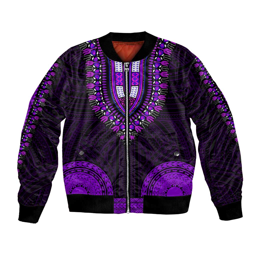African Dashiki and Polynesian Pattern Bomber Jacket Purple