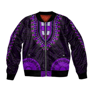 African Dashiki and Polynesian Pattern Bomber Jacket Purple