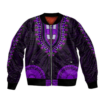 African Dashiki and Polynesian Pattern Bomber Jacket Purple