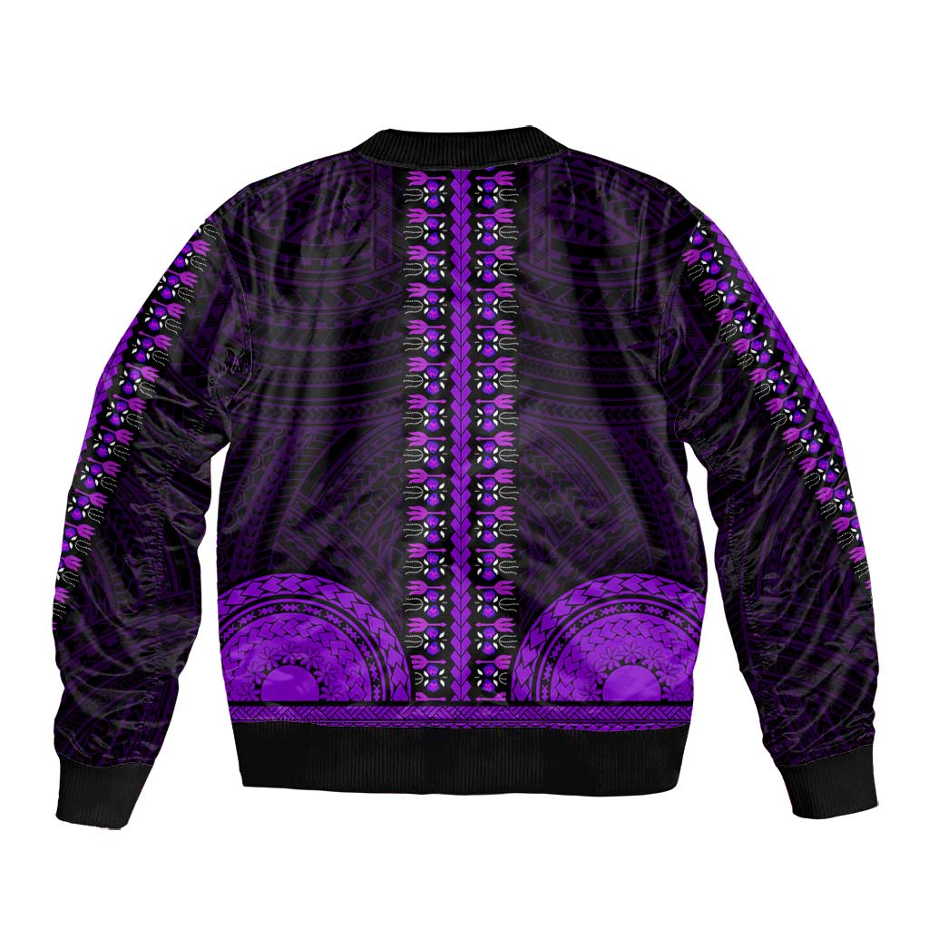 African Dashiki and Polynesian Pattern Bomber Jacket Purple