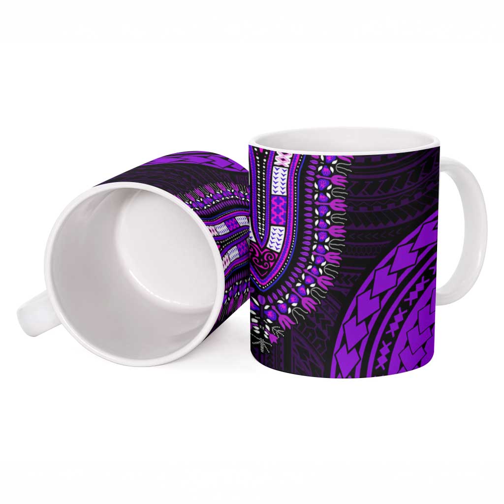 African Dashiki and Polynesian Pattern Ceramic Mug Purple