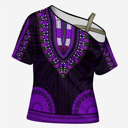 African Dashiki and Polynesian Pattern Cross Shoulder Shirt Purple