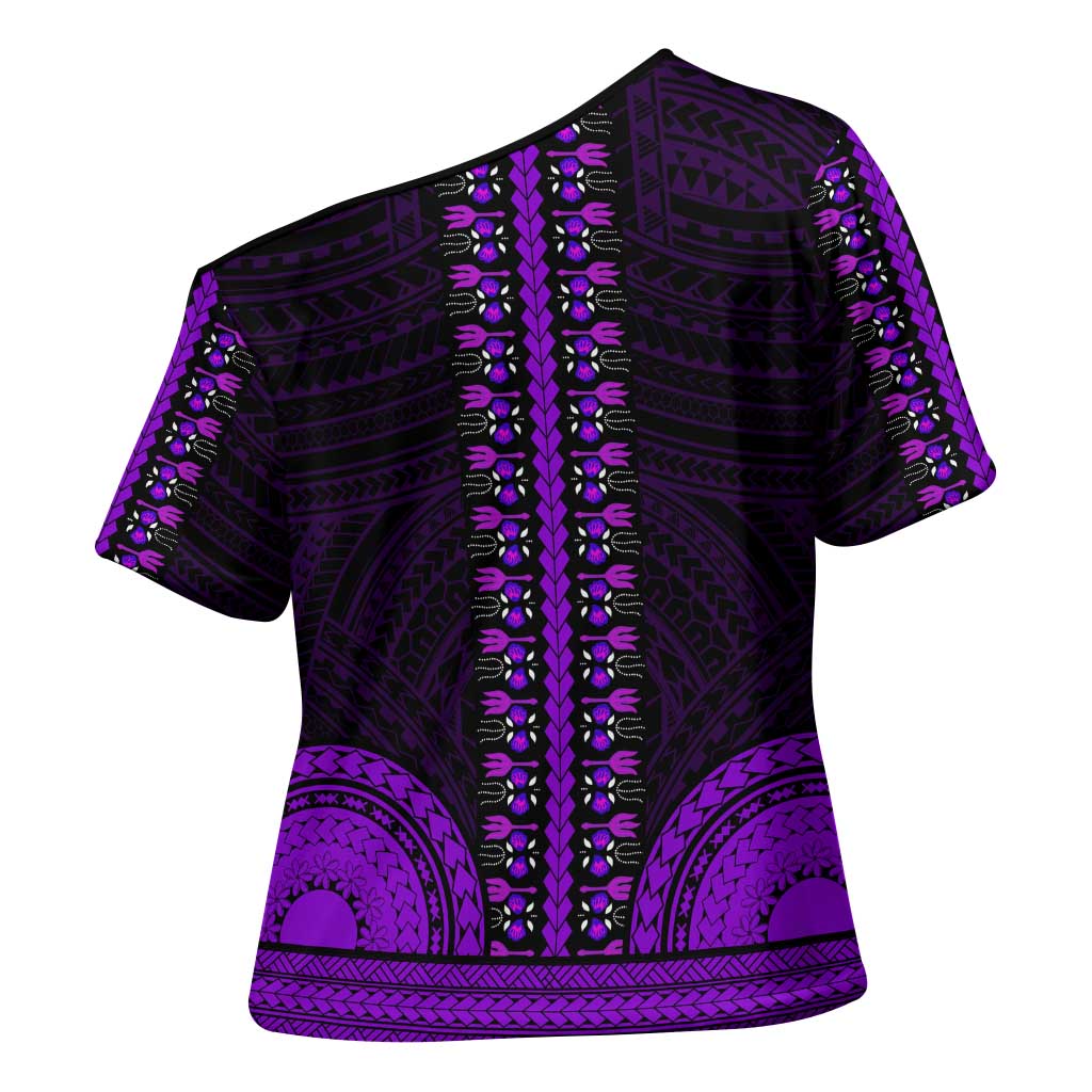 African Dashiki and Polynesian Pattern Cross Shoulder Shirt Purple