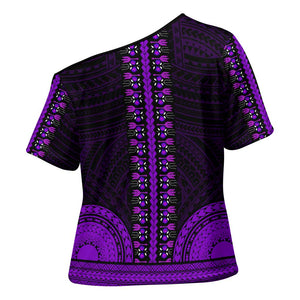 African Dashiki and Polynesian Pattern Cross Shoulder Shirt Purple