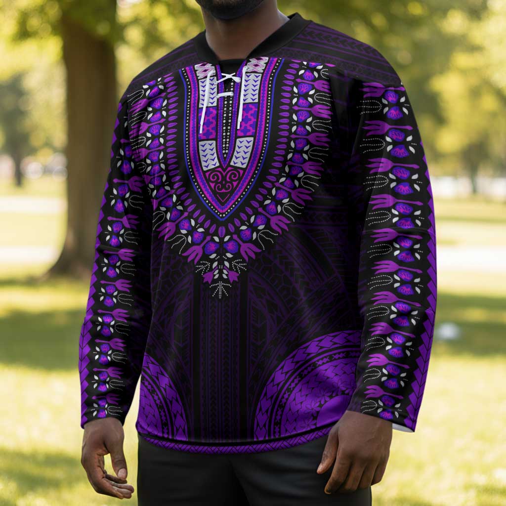 African Dashiki and Polynesian Pattern Hockey Jersey Purple
