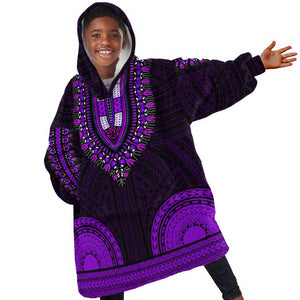 African Dashiki and Polynesian Pattern Kid Wearable Blanket Hoodie Purple