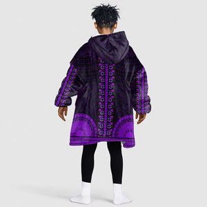 African Dashiki and Polynesian Pattern Kid Wearable Blanket Hoodie Purple