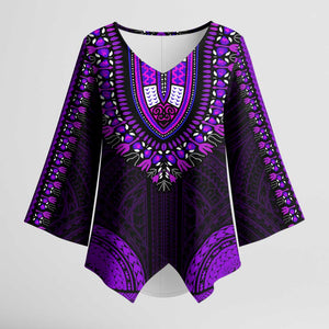 African Dashiki and Polynesian Pattern Kimono Sleeve Blouse Purple
