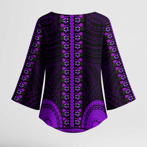 African Dashiki and Polynesian Pattern Kimono Sleeve Blouse Purple