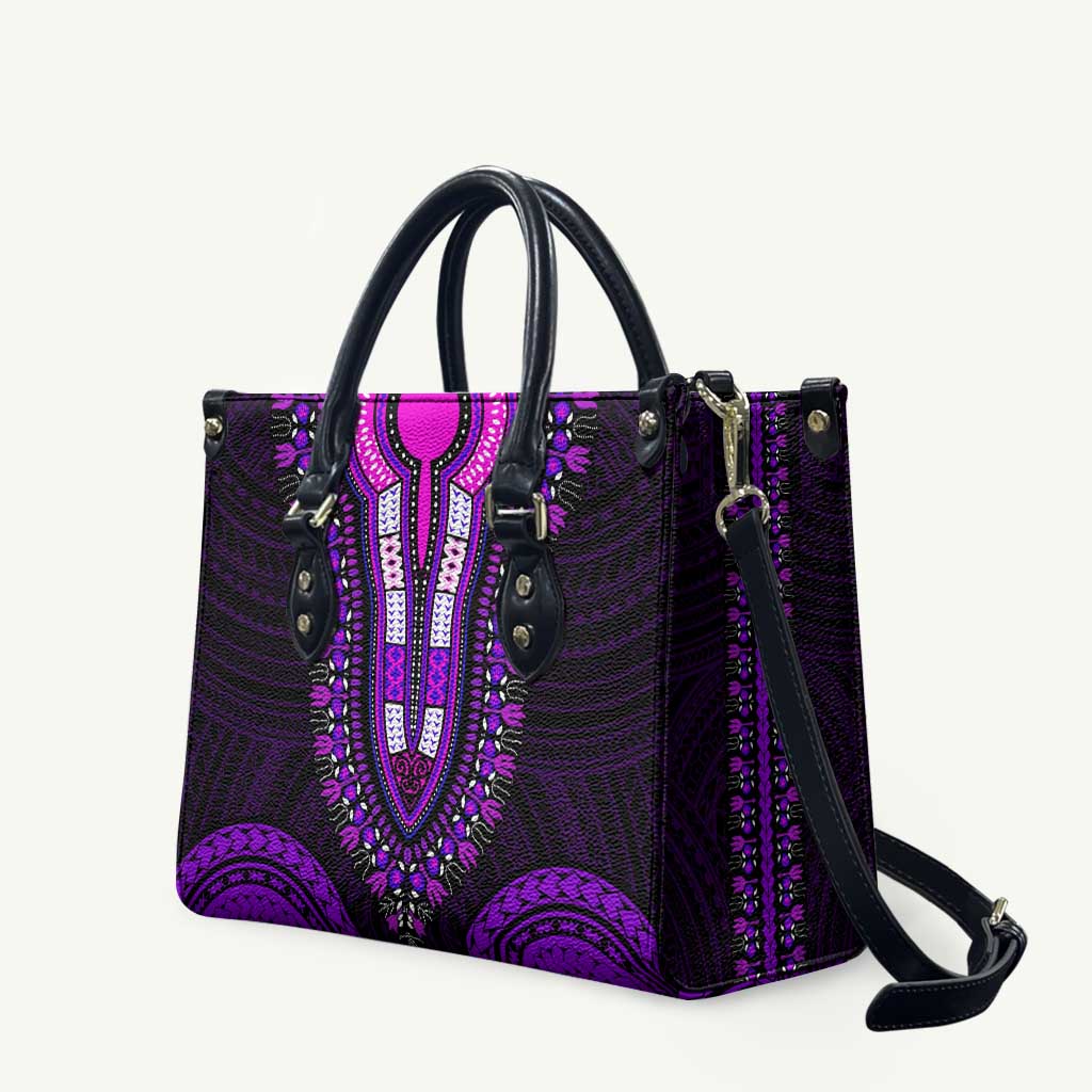 African Dashiki and Polynesian Pattern Leather Bag Purple