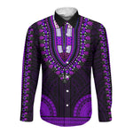 African Dashiki and Polynesian Pattern Long Sleeve Button Shirt Purple