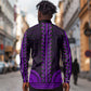 African Dashiki and Polynesian Pattern Long Sleeve Button Shirt Purple