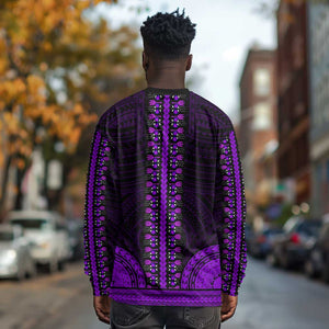 African Dashiki and Polynesian Pattern Long Sleeve Shirt Purple