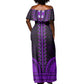 African Dashiki and Polynesian Pattern Off Shoulder Maxi Dress Purple