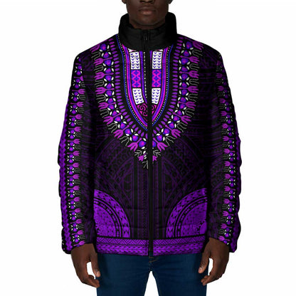 African Dashiki and Polynesian Pattern Padded Jacket Purple