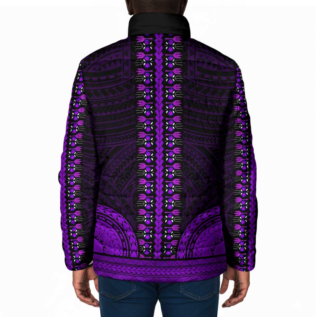 African Dashiki and Polynesian Pattern Padded Jacket Purple