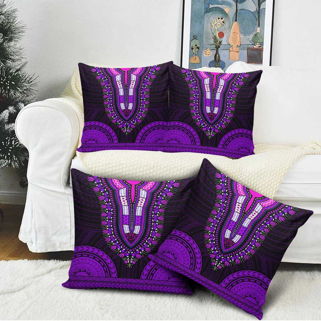 African Dashiki and Polynesian Pattern Pillow Cover Purple