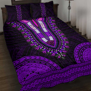 African Dashiki and Polynesian Pattern Quilt Bed Set Purple