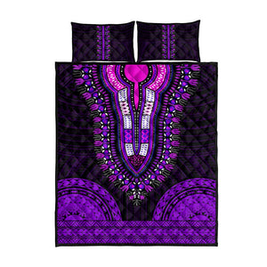 African Dashiki and Polynesian Pattern Quilt Bed Set Purple