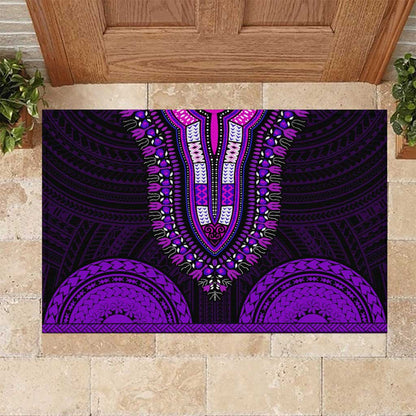 African Dashiki and Polynesian Pattern Rubber Doormat Purple