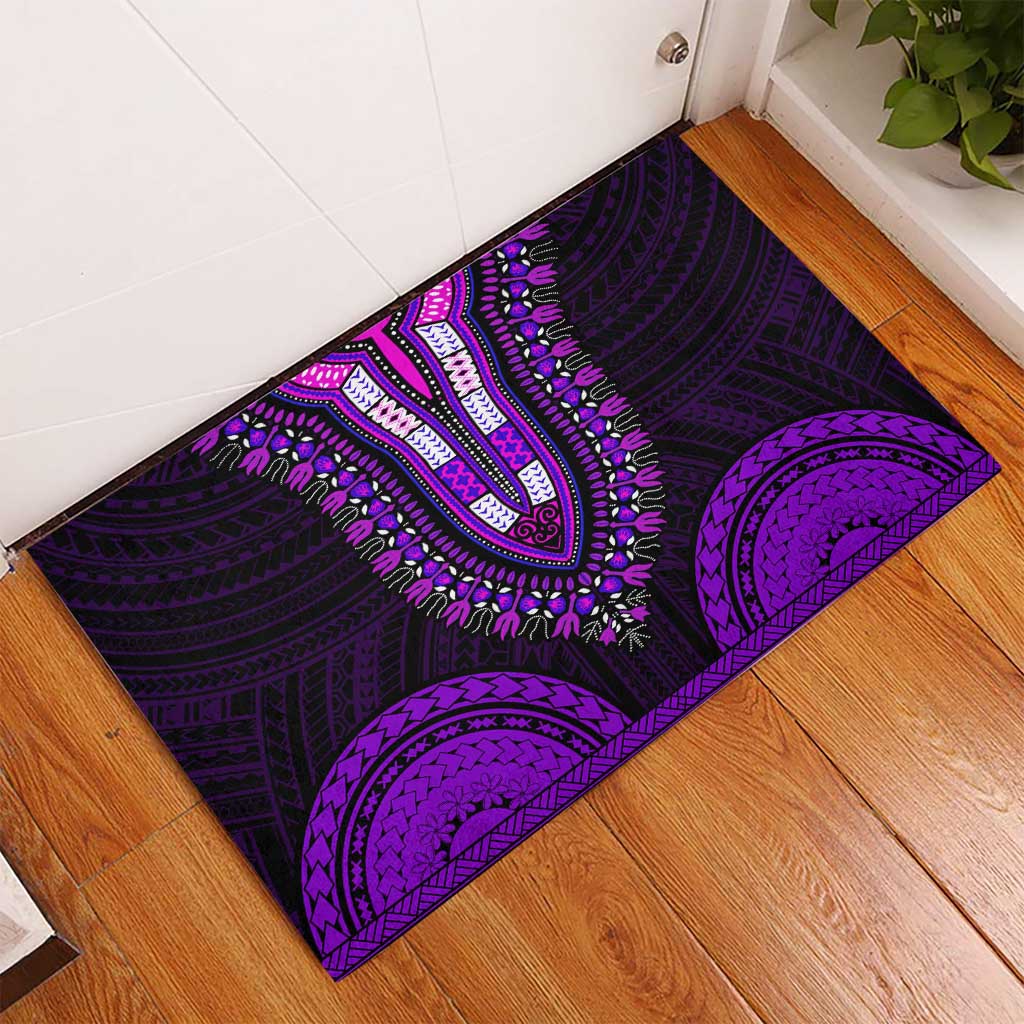 African Dashiki and Polynesian Pattern Rubber Doormat Purple